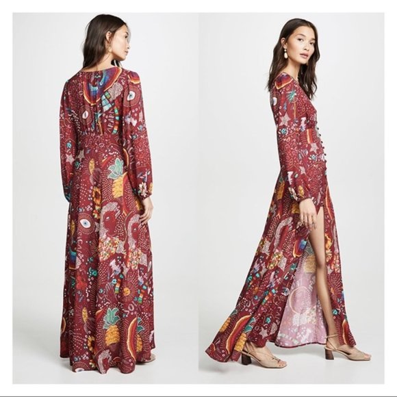 FARM Rio Burgundy Borogodo Maxi Dress XS - Picture 2 of 3